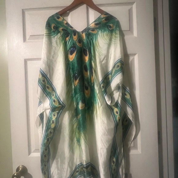 Kohl's Other - Kohl's White Swim Coverup with Green and Yellow Peacock Print